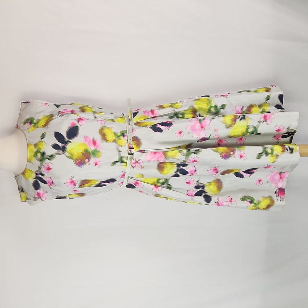 Liz Claiborne Floral Fit Flare Dress 14 Watercolor Belted Cottagecore Feminine